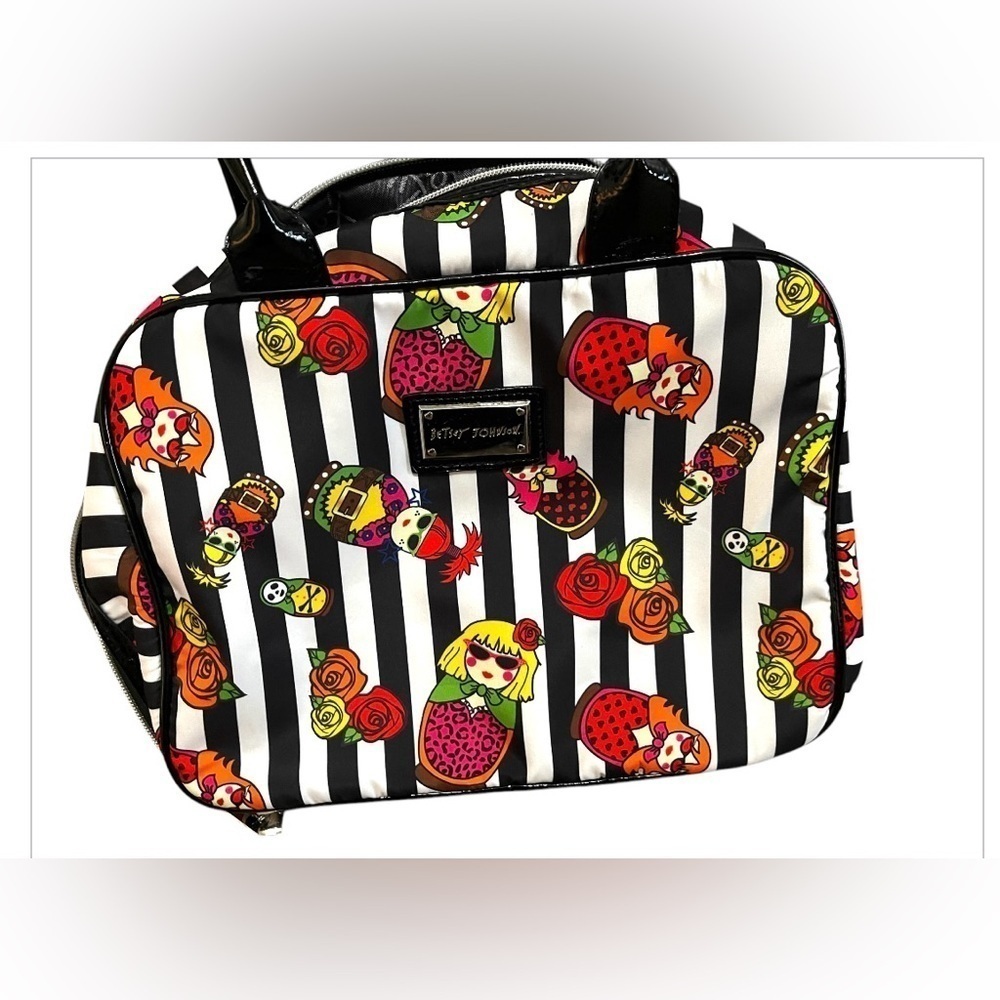 Betsey Johnson Striped Doll & Rose Toiletry, Makeup Bag - Picture 2 of 16